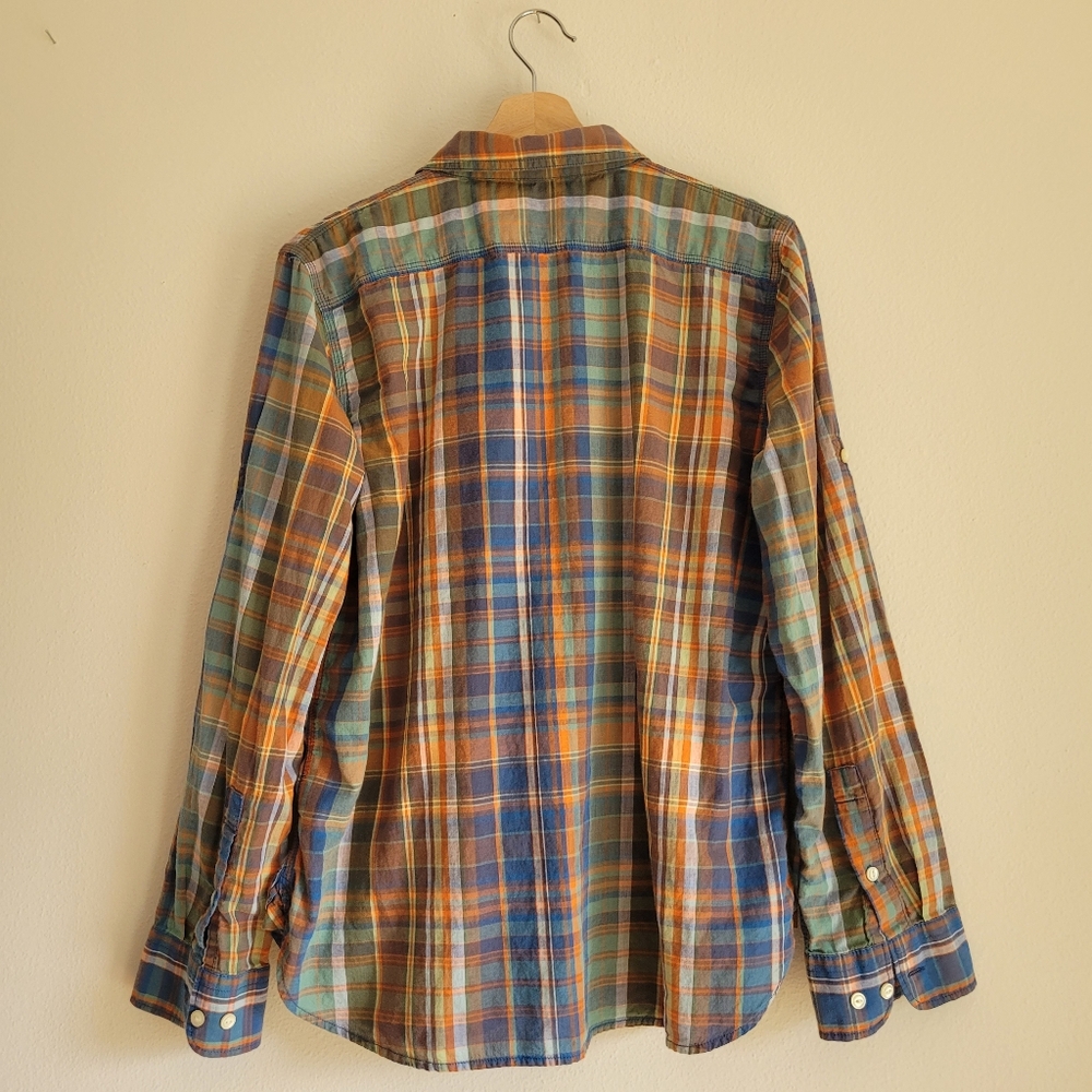 Lauren Jeans Co LRL Button Up Shirt Women's L Madras Plaid Long Sleeve Roll Tab - Picture 3 of 8